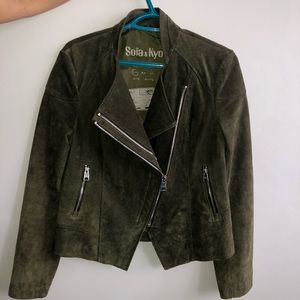 Soia and Kyo suede jacket in olive green. New